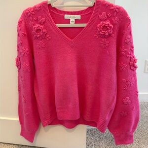 Lilly Pulitzer V-neck sweater. Darling flowers on shoulder and arms